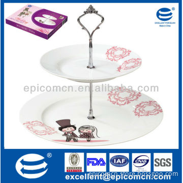 Hot Selling round shape 2 layers porcelain cake stand fiestaware